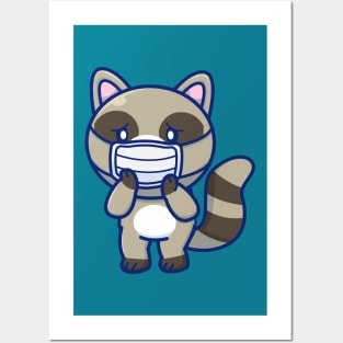 Cute Raccoon Wearing Mask Cartoon Posters and Art